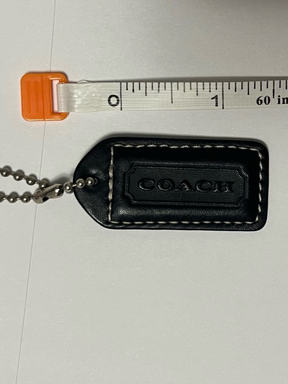 Coach Black Leather Hang Tag  with Silver Ball Chain